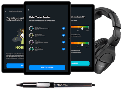 hearX Self Test Kit. A low touch/ no touch hearing healthcare audiometry solution, for professionals.